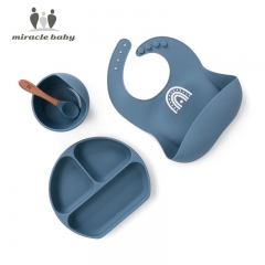 Ensemble d'alimentation en silicone pour bébé avec bol de formation d'aspiration, cuillère, assiette, bavoir pour bébé, enfants, alimentation des tout